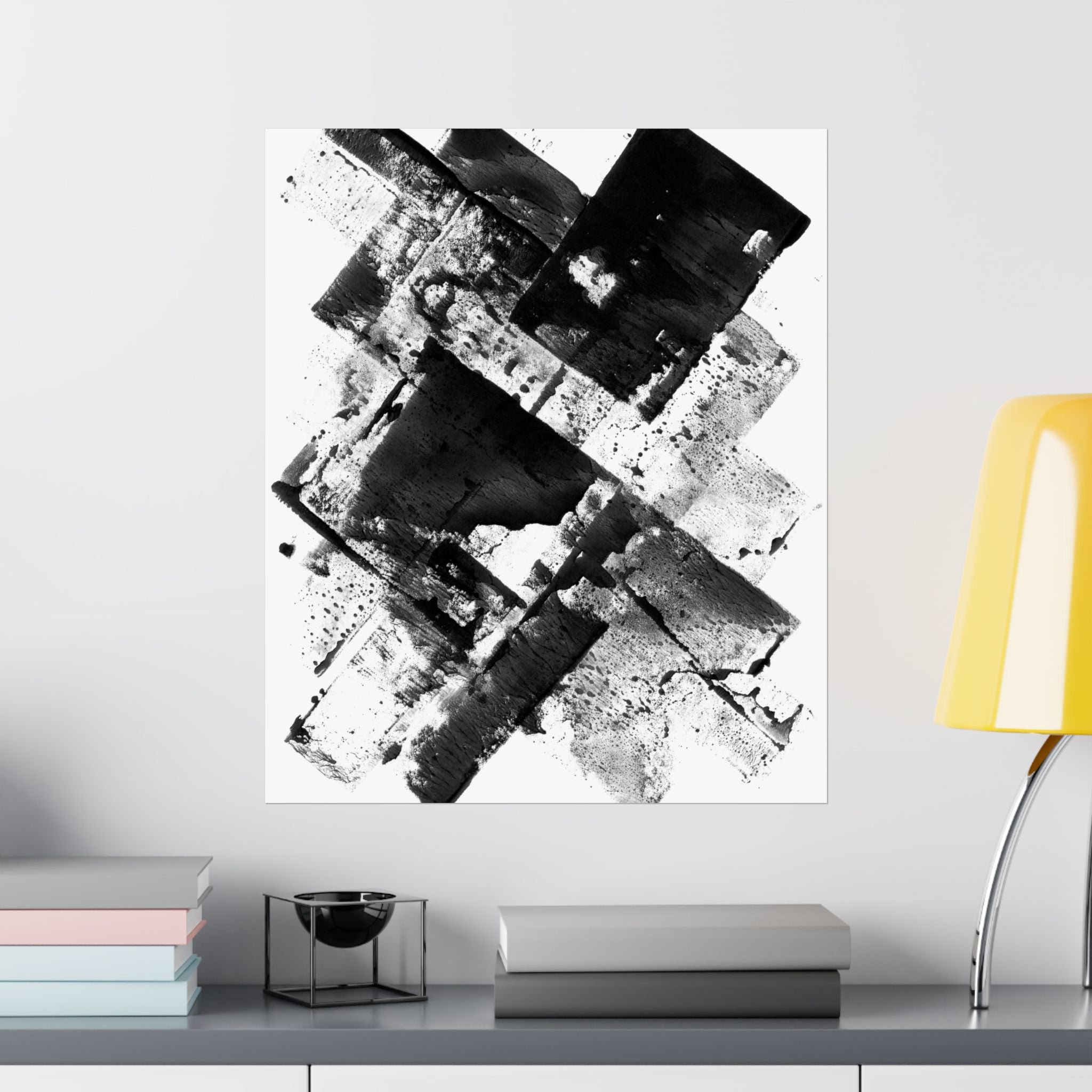 Black Ink Abstract Brayer Pattern Matte Poster